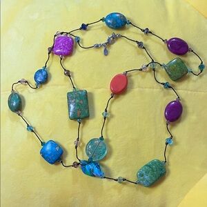 Colorful Mixed-Stone Long Necklace - Multicolor
